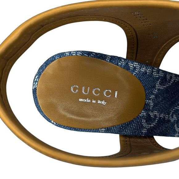 Gucci Double GG Logo Canvas Platform Sandal EU 38 US 8 Blue Slingback High Heel - Picture 6 of 12